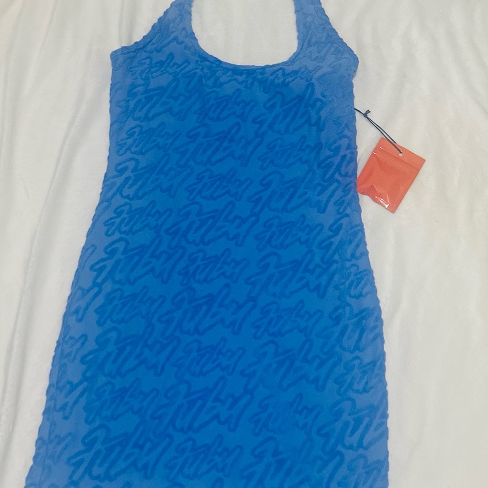 Forever Young Blue Halter Sheath Mini Dress